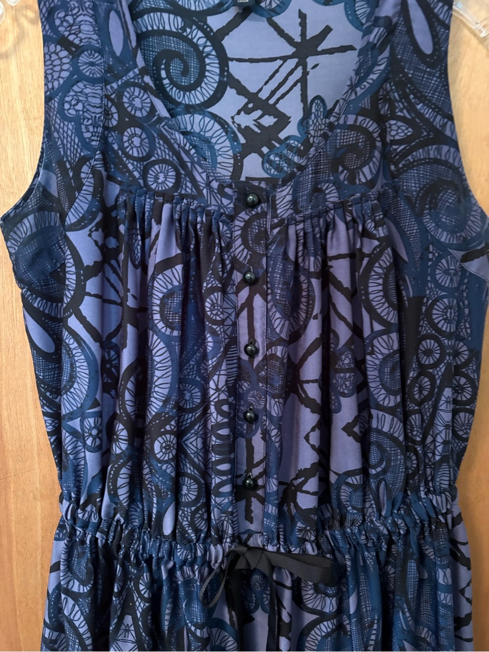 Banana Republic Navy and Black Sleeveless Drawstring Dress